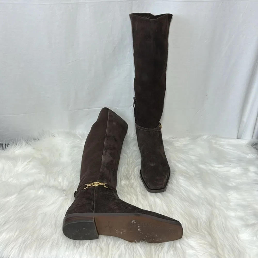 Sam Edelman Cliver Embellished Brown Suede Riding‎ Boots Sz 8.5